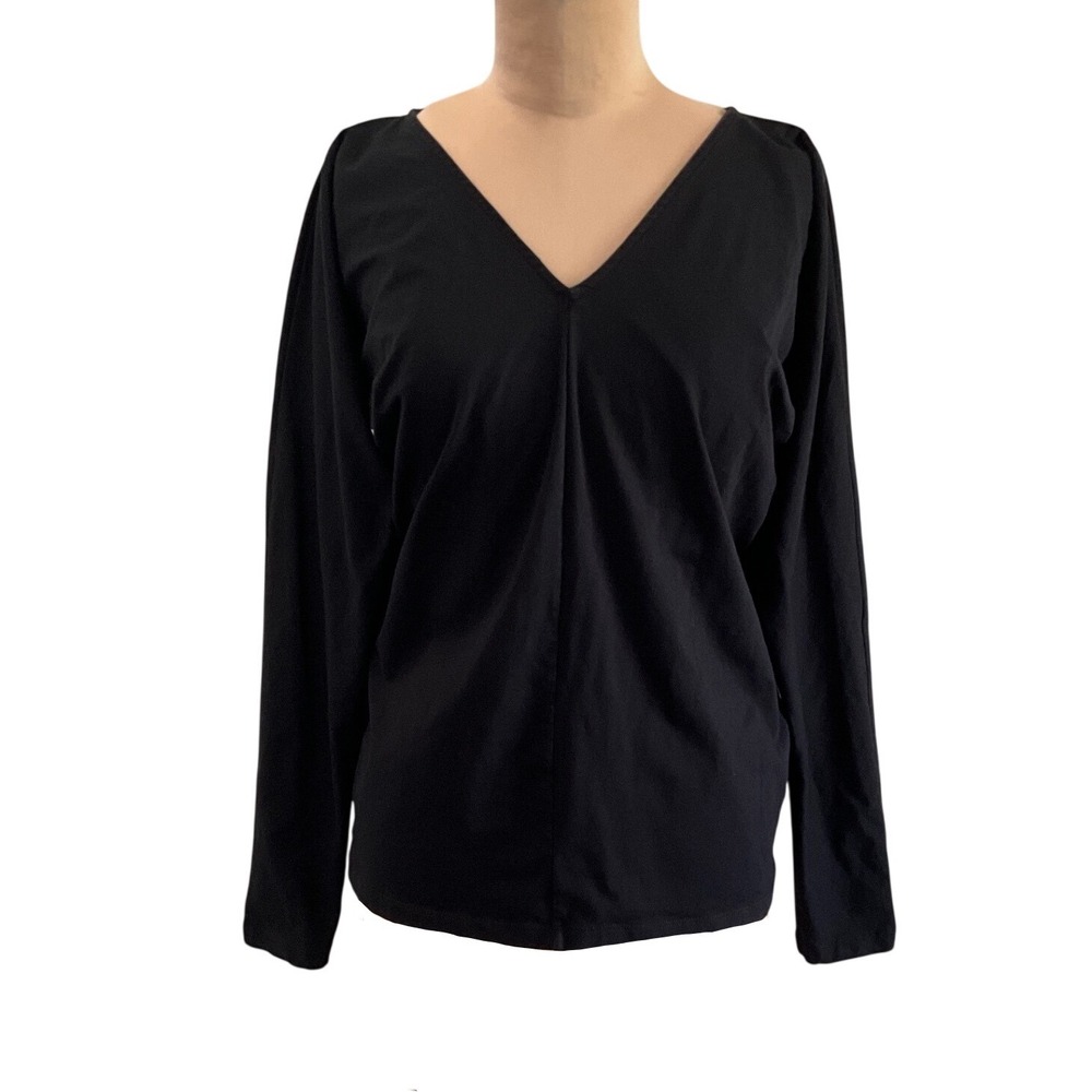 COS V Neck Dolman Sleeve Stretch Jersey Blouse Black Minimalist Women Size M